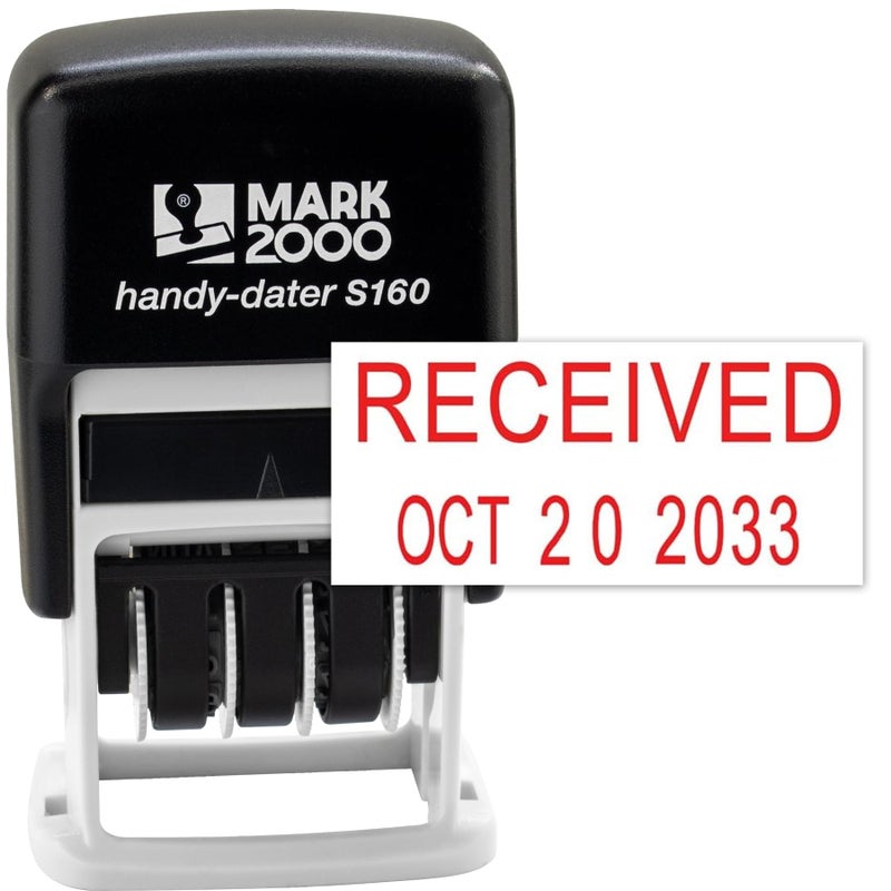 Rubber Stamp Creation Mark 2000 Self-Inking Rubber Date Office Stamp with Received Phrase & Date - Red Ink (Handy-Dater S160), 12-Year Band - Image 1